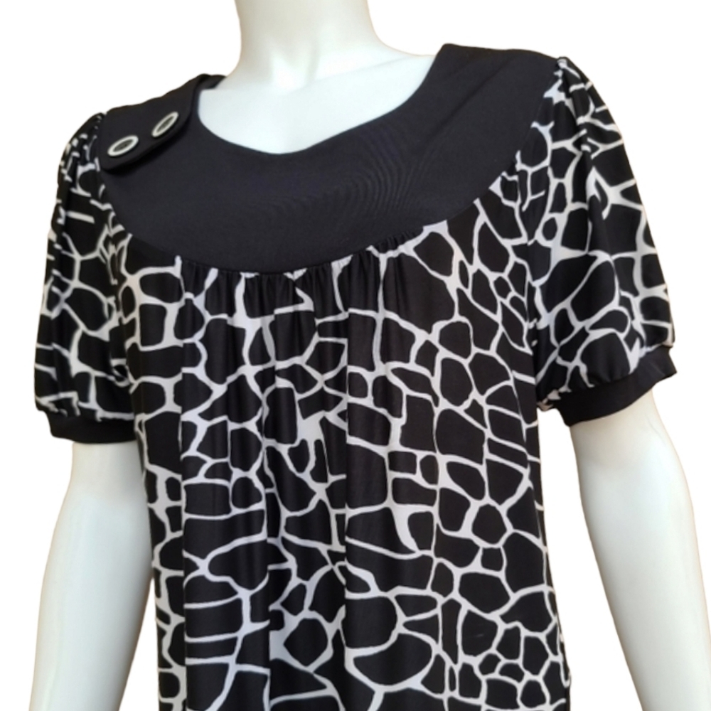 VINTAGE 90s Y2K STUDIO Banded Shift Dress M Long Tunic Modest Top Shirt Giraffe - Picture 3 of 16